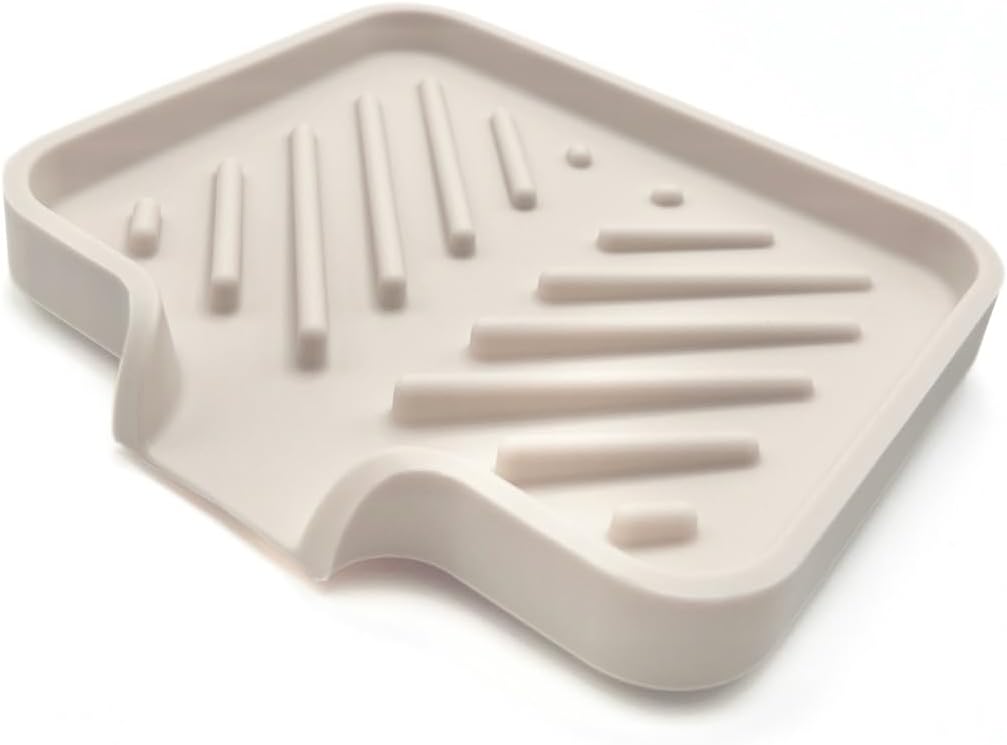 Silicone Soap Dish Tray and Sponge Holder with Drain Chute and Feet | 3-Way Sloped Design | Bathroom and Kitchen Sink Organizer Caddy (Black, 10"x4", 7.8 Ounces)