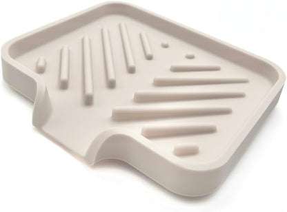 Silicone Soap Dish Tray and Sponge Holder with Drain Chute and Feet | 3-Way Sloped Design | Bathroom and Kitchen Sink Organizer Caddy (Black, 10"x4", 7.8 Ounces)