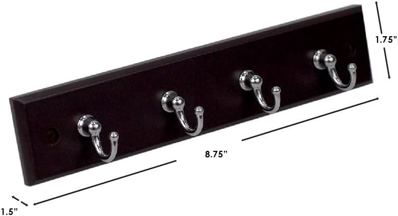 4 Hook Wall Mounted Key Rack by Home Basics | Engineered Cherry Wood Finish for Organizing Keys, Coats, and Accessories | Simple Design adds a Function Addition to Any entryway, Kitchen, or Hallway