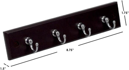 4 Hook Wall Mounted Key Rack by Home Basics | Engineered Cherry Wood Finish for Organizing Keys, Coats, and Accessories | Simple Design adds a Function Addition to Any entryway, Kitchen, or Hallway