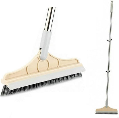 2 in 1 Cleaning Floor Scrub Brush Floor Brush Scrubber New Upgraded 53.5" Long Handle Grout Brush Scrape V-Shape Stiff Bristle Cleaning Brush with Squeegee 120°Rotating Tile Brush for Bathroom