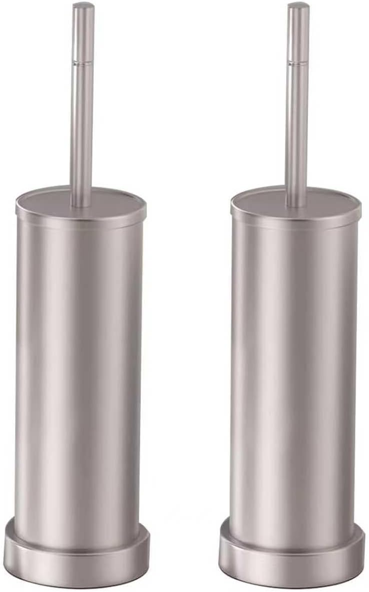 Brushed Nickel Toilet Brush and Holder Set, 304 Stainless Steel Toilet Brush for Bathroom, Heavy Duty Toilet Bowl Brush with Holder, Removable Inner Bowl and Splash Protection, Long Handle