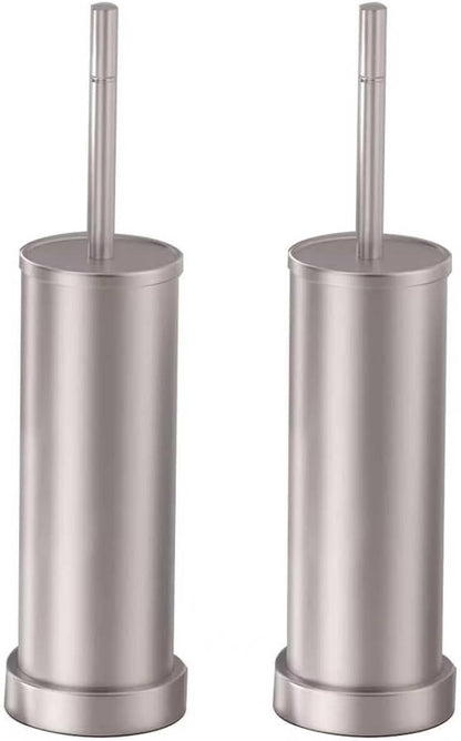 Brushed Nickel Toilet Brush and Holder Set, 304 Stainless Steel Toilet Brush for Bathroom, Heavy Duty Toilet Bowl Brush with Holder, Removable Inner Bowl and Splash Protection, Long Handle