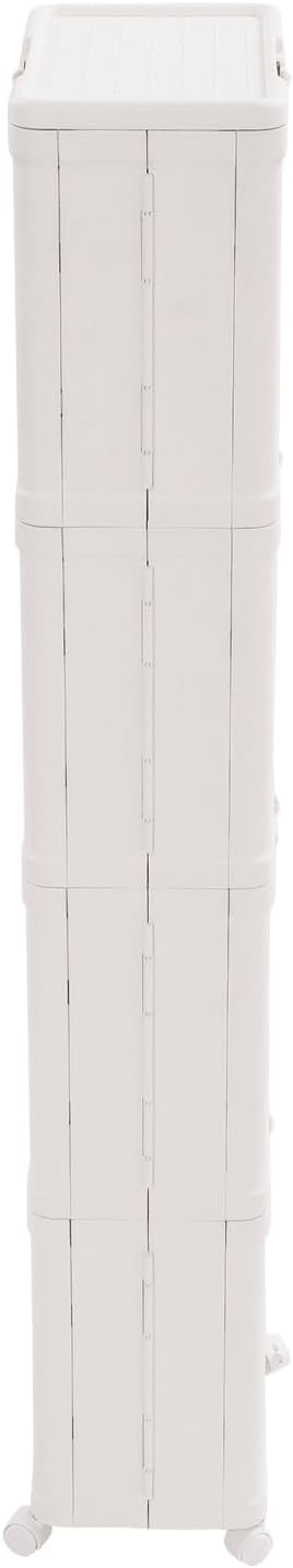 4-Tier Stackable Narrow Storage Cabinet with Wheels and Doors,Slim Plastic Rolling Cart with Adjustable Shelves,Foldable Floor Cabinets for Small Space, Bathroom,Kitchen,Beige