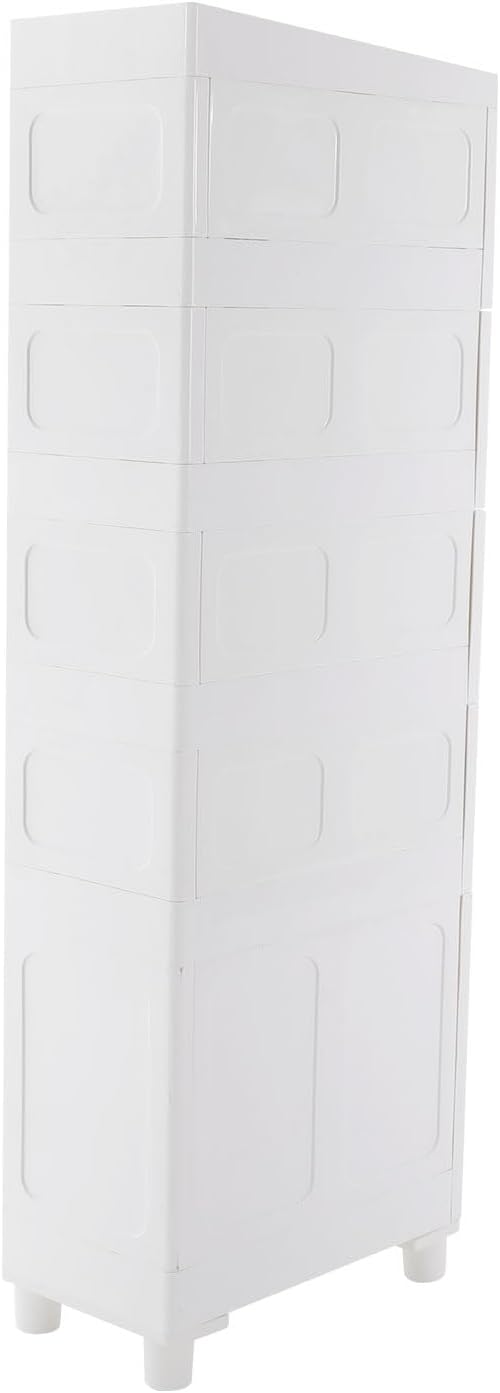 4 Drawer Narrow Floor Cabinet,4 Tier Plastic Slim Storage Cabinet with Drawers,Rolling Storage Cart with Drawers for Small Space,Bathroom,Living Room(8.7" W)