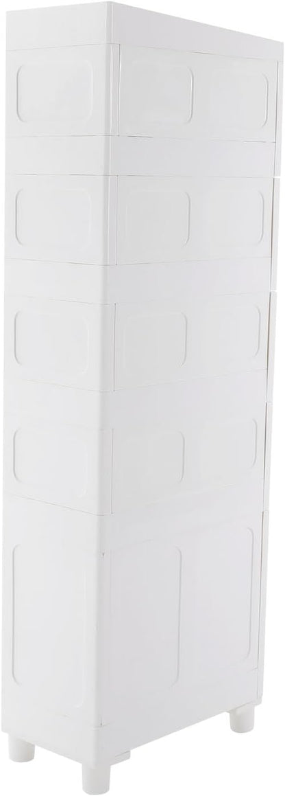 4 Drawer Narrow Floor Cabinet,4 Tier Plastic Slim Storage Cabinet with Drawers,Rolling Storage Cart with Drawers for Small Space,Bathroom,Living Room(8.7" W)