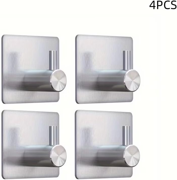 4pcs, Adhesive Heavy Duty Wall Hooks, Waterproof Stainless Steel Hooks, Wall Mount, Silvery
