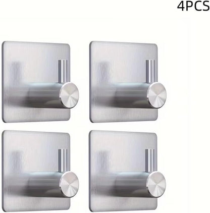 4pcs, Adhesive Heavy Duty Wall Hooks, Waterproof Stainless Steel Hooks, Wall Mount, Silvery