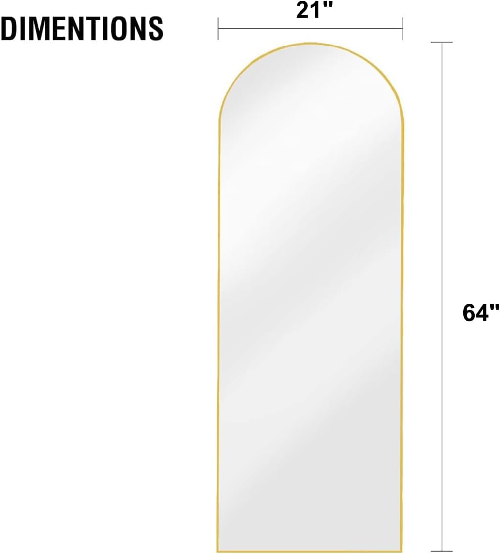 OGCAU Floor Full Length Mirror, 56"x20" Arched Full Body Mirror, Hanging or Leaning, Standing, Wall Mounted with Aluminum Frame for Bedroom Living Room, White