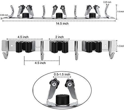 Broom Mop Holder Wall Mount,Favbal Garage Organization Tool Organizer Storage Broom Closet Kitchen Organization Heavy Duty Garage Tools Hanger with 3 Racks 4 Hooks for Home Kitchen Garden Laundry Room