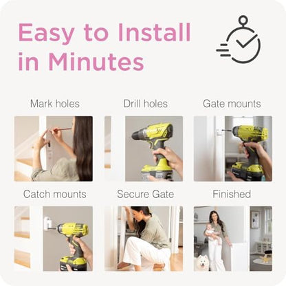 Retractable Baby Gate Perma Child Safety 33" Tall x 55” Wide, Mesh, for Stairs, Doorways, Dogs, Pets, Indoor, Outdoor, One-Handed Operation, Locking, Easy Install, Hardware Mount, White