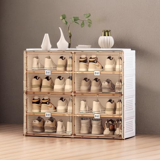 ANTBOX Portable Shoe Rack Organizer for Closet Entryway, Stackable Sneaker Storage Shoe Cabinet with Magnetic Clear Door, Large Plastic Storage containers Bins with Lids 7 Tiers 28 Pairs