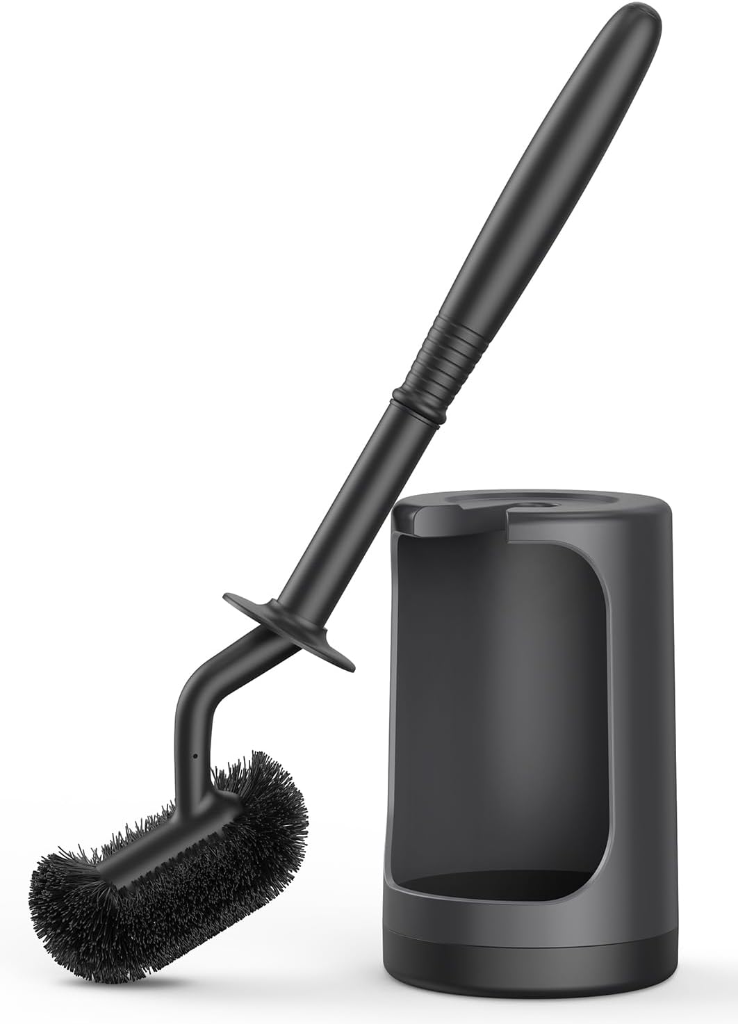 HAMITOR Toilet Bowl Brush Holder Set: Curved Design with Holder for Deep Cleaning Under Rim - Compact Hidden Scrubber for Small Space - Modern RV Bathroom Accessories - White 1 Pack
