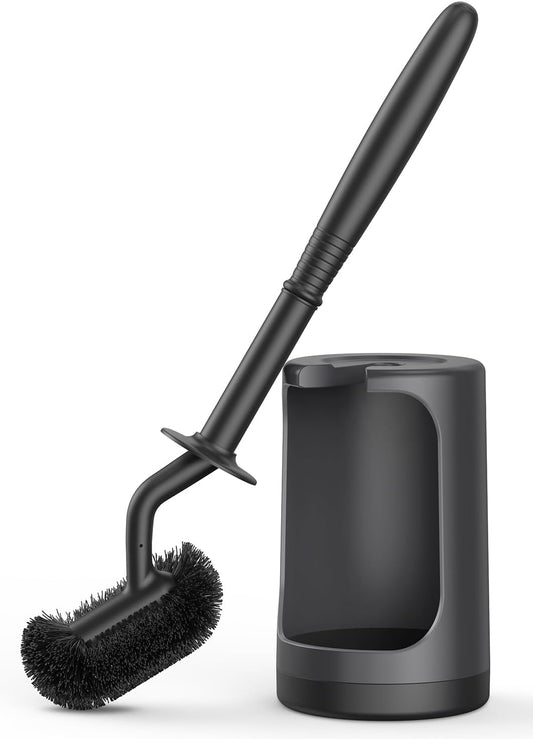 HAMITOR Toilet Bowl Brush Holder Set: Curved Design with Holder for Deep Cleaning Under Rim - Compact Hidden Scrubber for Small Space - Modern RV Bathroom Accessories - White 1 Pack