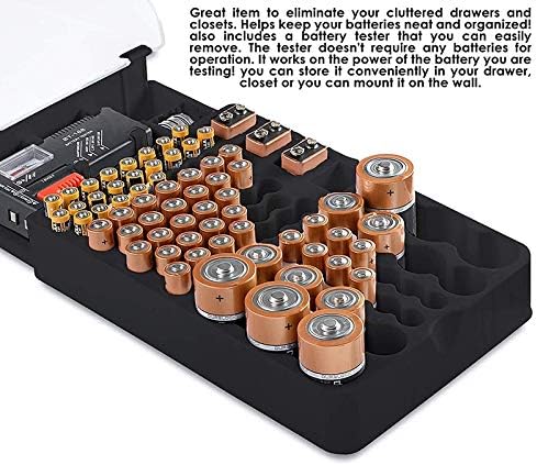 The Battery Storage Case,Organizer with Hinged Clear Cover, with Battery Tester, Holds 93 Batteries Various Sizes, Black, 500036371A2