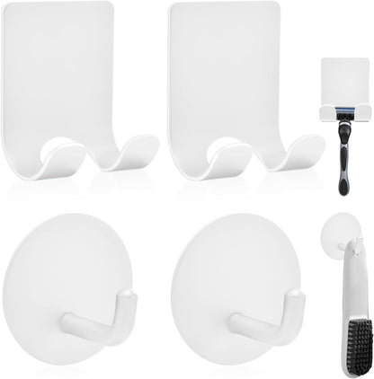 Diesisa Razor Holder for Shower + Adhesive Wall Hooks, Premium 304 Stainless Steel Shower Razor Holder with Heavy Duty Waterproof Sticky Hooks for Hanging Towels, Coat, hat (2+2 Pack)
