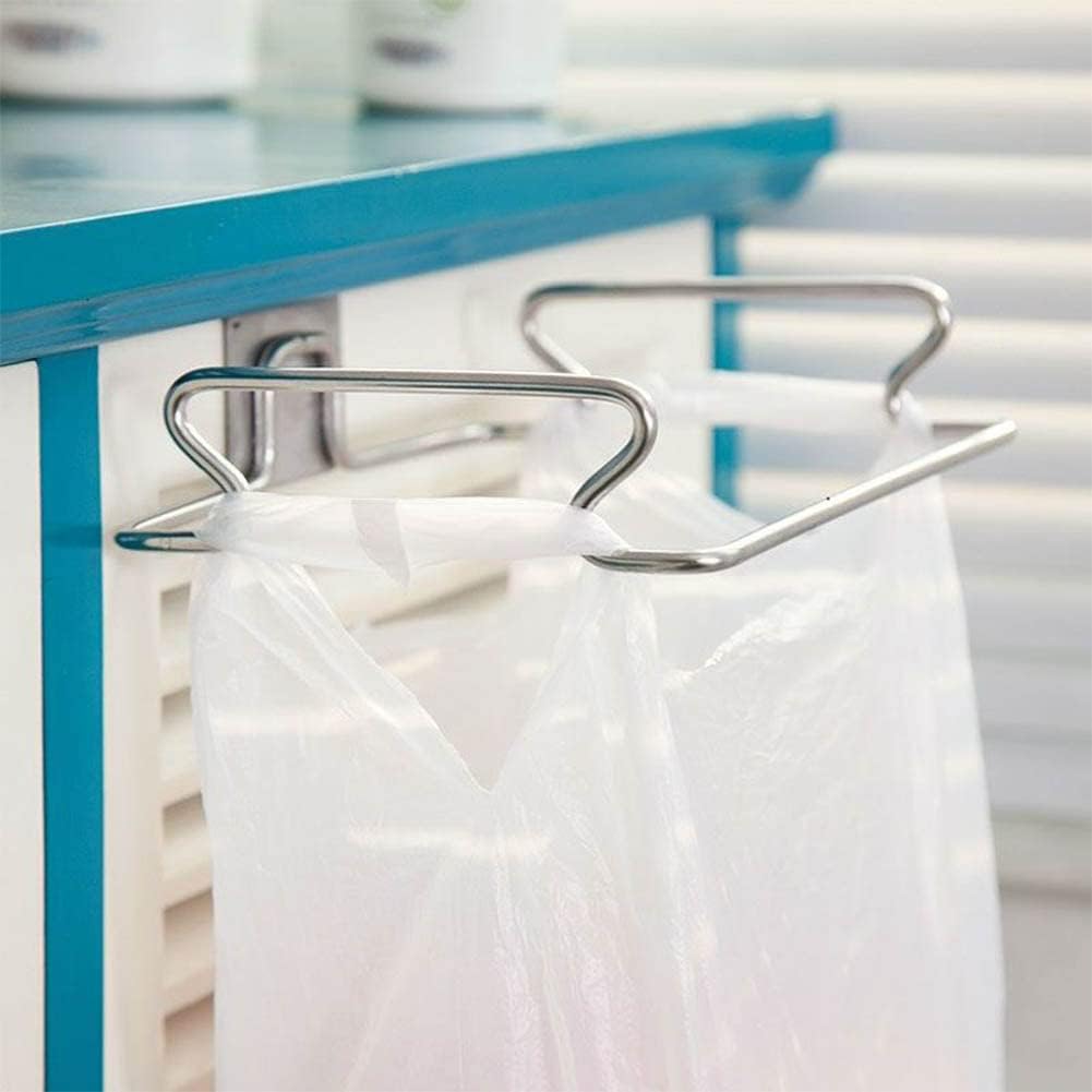 Hanging Garbage Bags Storage Organizer Rack Stainless Steel Trash Bag Holder Towel Gloves Hanger for Kitchen Cabinet Cupboard Drawer Back Door Hangers