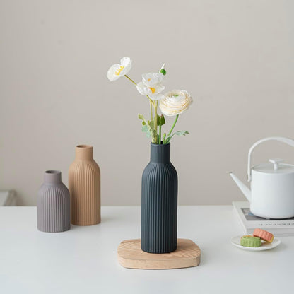 Modern Ceramic Vases Set of 3, Coffee Table Ribbed Decorative Vases, Shelf Table Centerpiece for Home Decor (Coffee Mix)