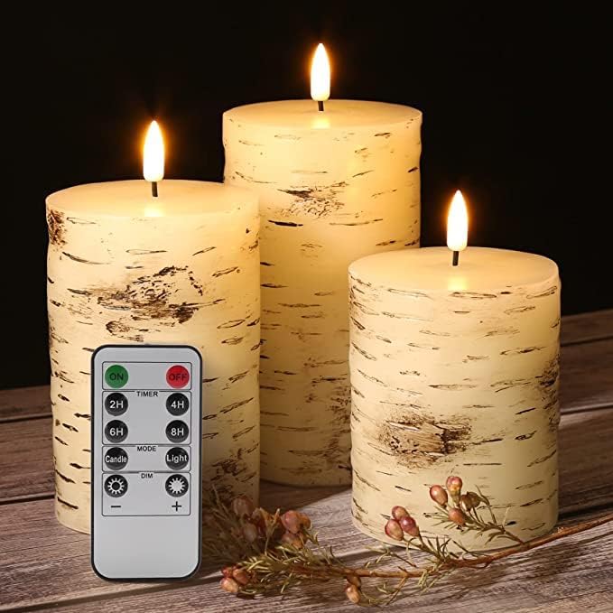 Eywamage Ivory Flameless Pillar Candles with Remote, Flickering Realistic LED Battery Wax Candles Set of 3, Φ 3" H 4" 5" 6"