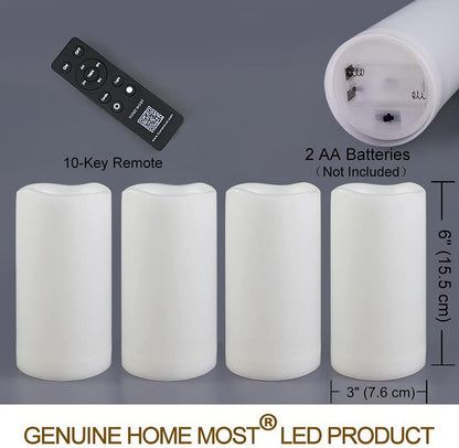 Set of 4 White Outdoor LED Pillar Candles 3x4 3x5 3x6 3x7 with Timer and Remote - IP65 Waterproof Battery Operated LED Pillar Candles - Flickering Flameless Pillar Candles Unscented Outside