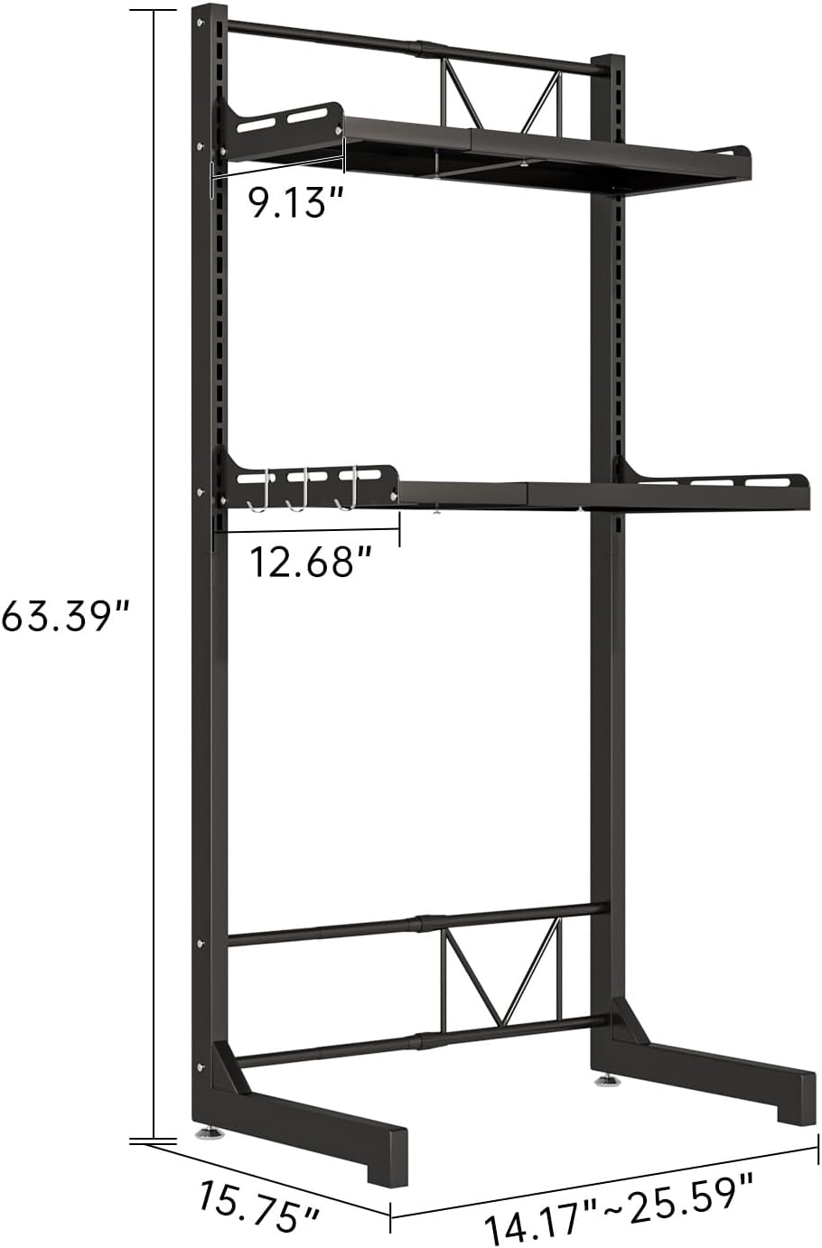 Carbon Steel Over Washer and Dryer Shelf, 2 Tier Bulkhead Laundry Room Storage and Organization Riser, Above Toilet Rack, (14.17“-25.59”) W*15.75 “D*63.39 ”H, White