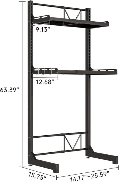 Carbon Steel Over Washer and Dryer Shelf, 2 Tier Bulkhead Laundry Room Storage and Organization Riser, Above Toilet Rack, (14.17“-25.59”) W*15.75 “D*63.39 ”H, White