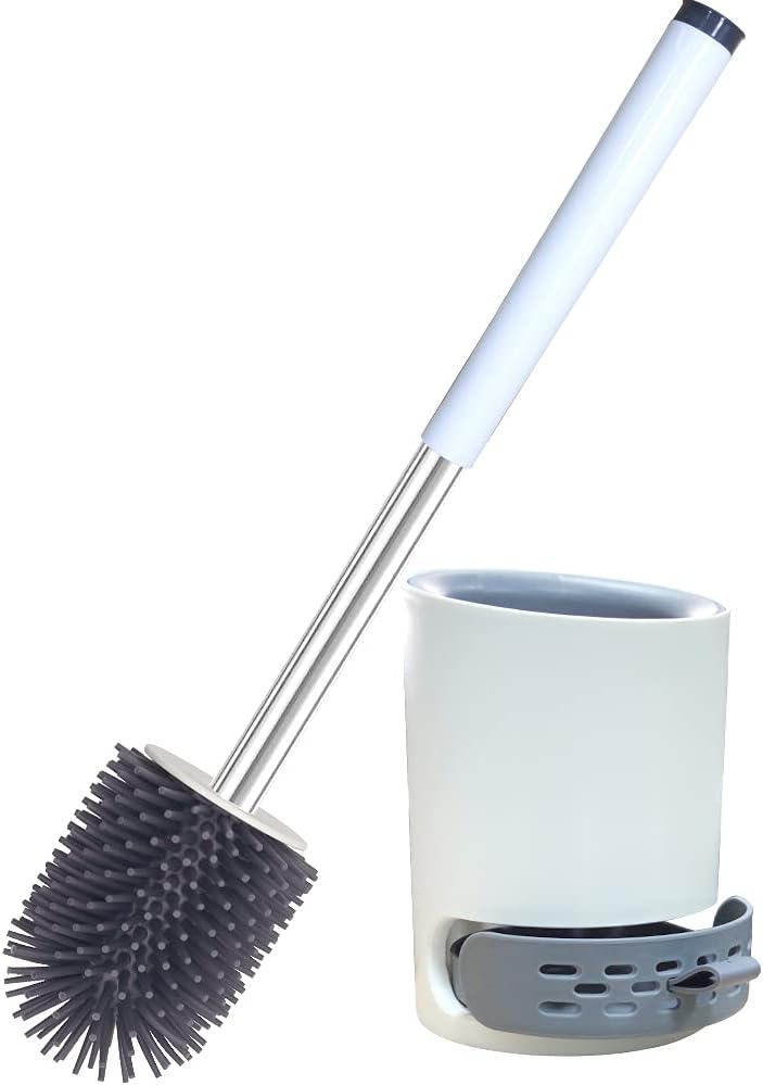 Toilet Brush with Holder Set, Silicone Toilet Bowl Brush for Bathroom Cleaning Toilet Bowl Brush Set Cleaner for Bath Storage and Organization