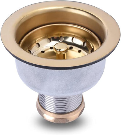 3-1/2 Deep Cup Kitchen Sink Drain Assembly, 304 Stainless Steel Construction With Fixed Post Basket and Long Extended Shank/CAS Approved and White Finish