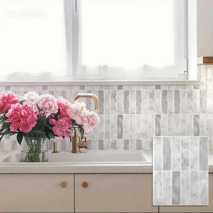 Heikki 20-Piece Kitchen Splash Guard Stickers, Peel-and-Stick Tile Splashbacks for Kitchen Islands, Bathrooms, Laundry Rooms, RVs, and Rental Spaces, 11.43 × 9 inches (Beige)