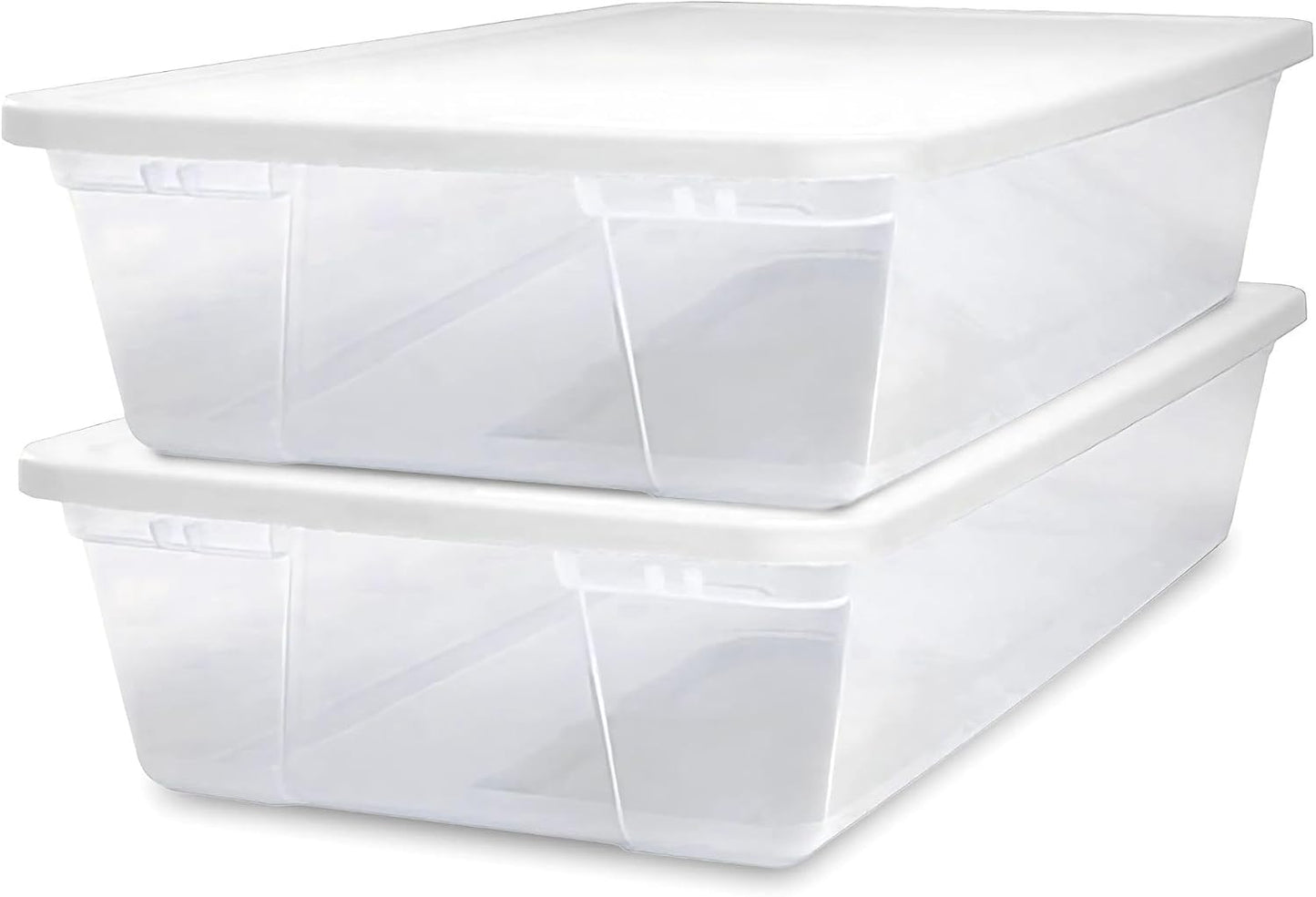 HOMZ 2-Pack Snaplock, Small Clear Plastic Storage Organizer Bins w/ Lids, 28 Quart, Gray - Stackable Container Boxes for Bedroom, Bathroom, Garage, and Office Organization