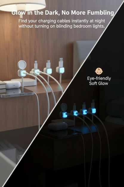 6-Pack Glow in The Dark Magnetic Cable Clips for Desk, Car | Self-Adhesive, Cord Organizer, Wire Holder, for Nightstand, Under Desk, Car, Wall, Home & Office