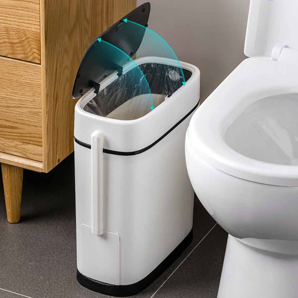 3.7 Gallons Bathroom Trash Can and Toilet Brush Set, 14 Liter Slim Trash Can with Toilet Brush Holder Set for RV, Black lid