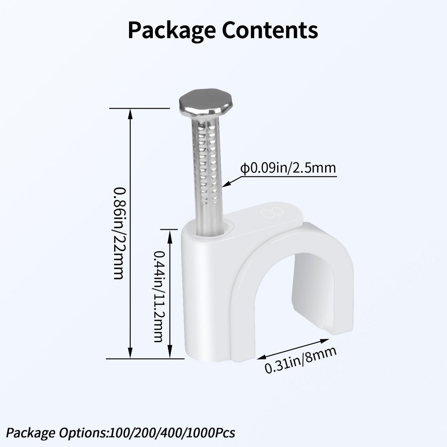 LeMotech Cable Clips, 1000pcs 8mm Wire Wall Clips with Steel Nails, Coaxial Nail Clamps for Cable Cord Management RG6 RG59 CAT5e CAT6 RJ45 Ethernet Cable Clamps, White