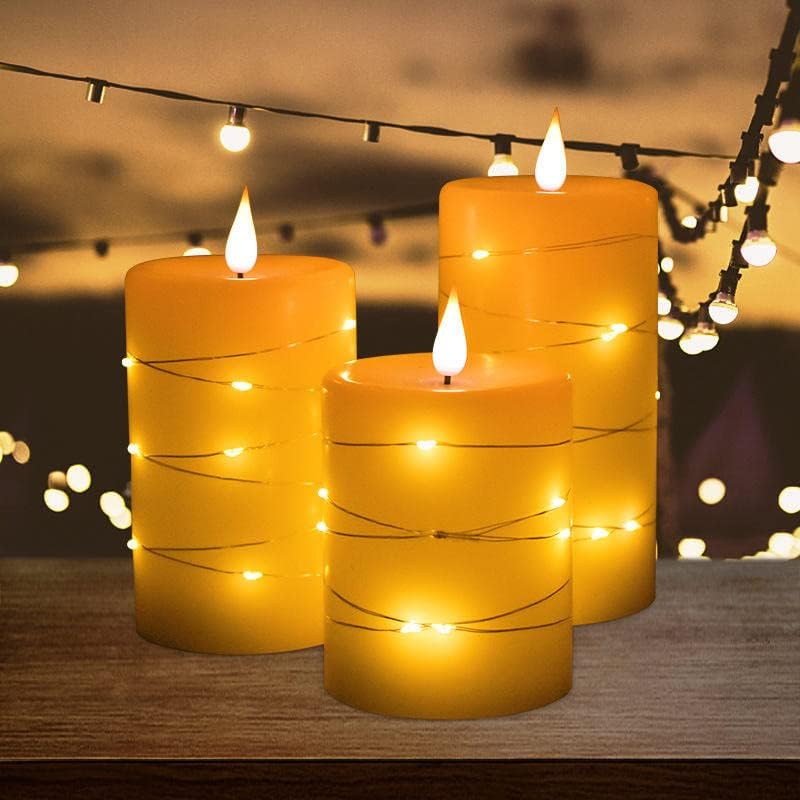LEDHOLYT Rechargeable Flameless Glass Pillar Candles–Gifts for Women,–Set of 3, Realistic Flickering LED Light,Remote & Timer, Ideal for Living Room, Bedroom & Festival Wedding Home Party Decor