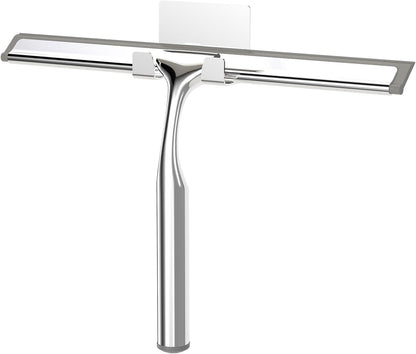 Stainless Steel Shower Squeegee for Glass Doors, Multi-Purpose Squeegee for Shower Glass, Bathroom and Car Windows, Squeegee with Adhesive Hook-10”, Black