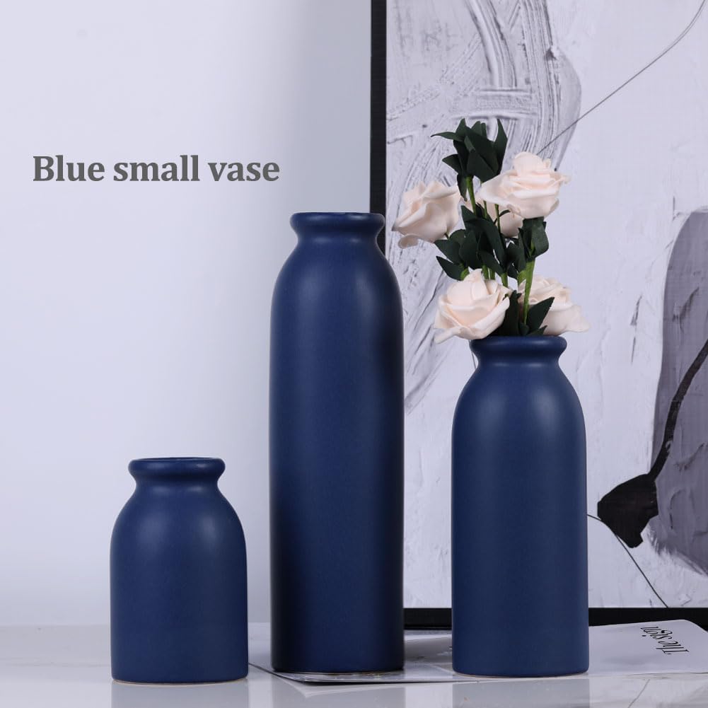 Green Ceramic Vase Set of 3 - Modern Rustic Farmhouse Style, Decorative Vases for Dining Table, Shelf, Bedroom, Living Room, Kitchen, Office, Bathroom, Mantle, Centerpiece Décor (Green)