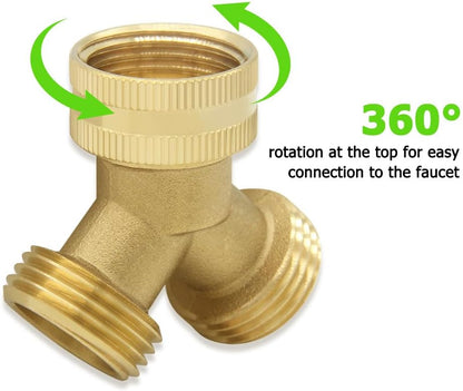 Hooshing Garden Hose Splitter 2 Way 3/4" GHT Hose | Heavy Duty Brass, Y Swivel Connector, with Washers, Outdoor Faucet, Watering