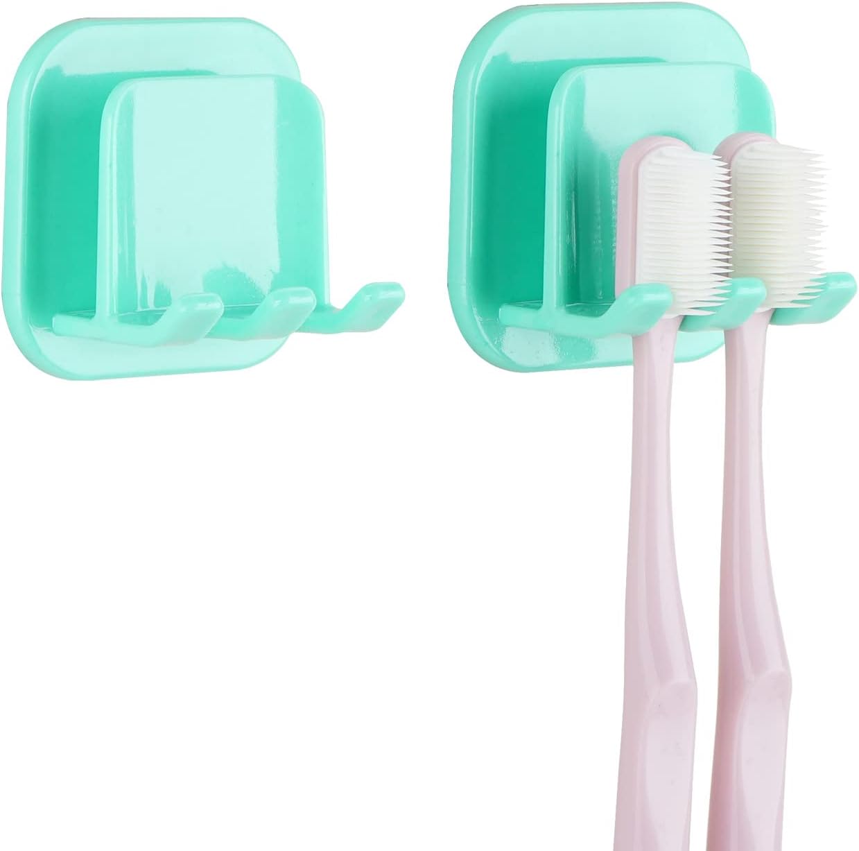 2 PCS Self-Adhesive Toothbrush Holders Wall Mounted, Water Proof Toothbrush Hook, 3 in 1 with Toothbrush Hanger Toothpaste Holder and Gargle Cup Holder for Bathroom Shower (White)
