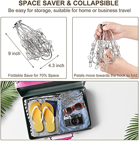 Foldable Clothes Drying Hanger Stainless Steel Underwear Drying Rack with 20 Clips, Laundry Sock Hangers for Hanging Bra, Lingerie, Hat, Scarf, Gloves, Diapers, Towels, Baby Clothes