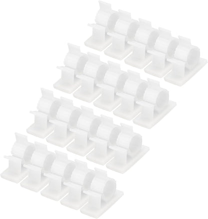 MECCANIXITY 25Pcs Cable Management Clips, 13-16mm Dia Self Adhesive Nylon Wire Holder, Adjustable Organizer Clamp for PC Desk Office, White