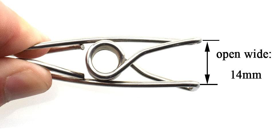 HAHIYO Clothespins Chip Clips All Metal Stainless Steel No Rust Stains Strong Grip in Heavy Wind 2 Inches 24 Pack Do Not Fall Apart Open Wide for Holding Clothes Snack Bag Clamps