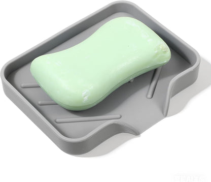 Silicone Bathroom Soap Dishes with Drain Spout Soap Dispenser Tray Sponge Holder Self Draining Kitchen Sink Counter Organizer Caddy for Dispenser Scrubber Bottle Cup(Black)