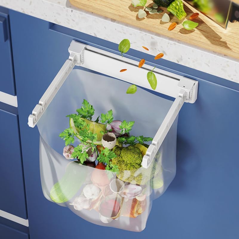 PRETYZOOM Wall Mounted Trash Bag Holder Rack Multi-Functional Foldable Kitchen Garbage Bag Stand Holder for Sink No Drill Installation