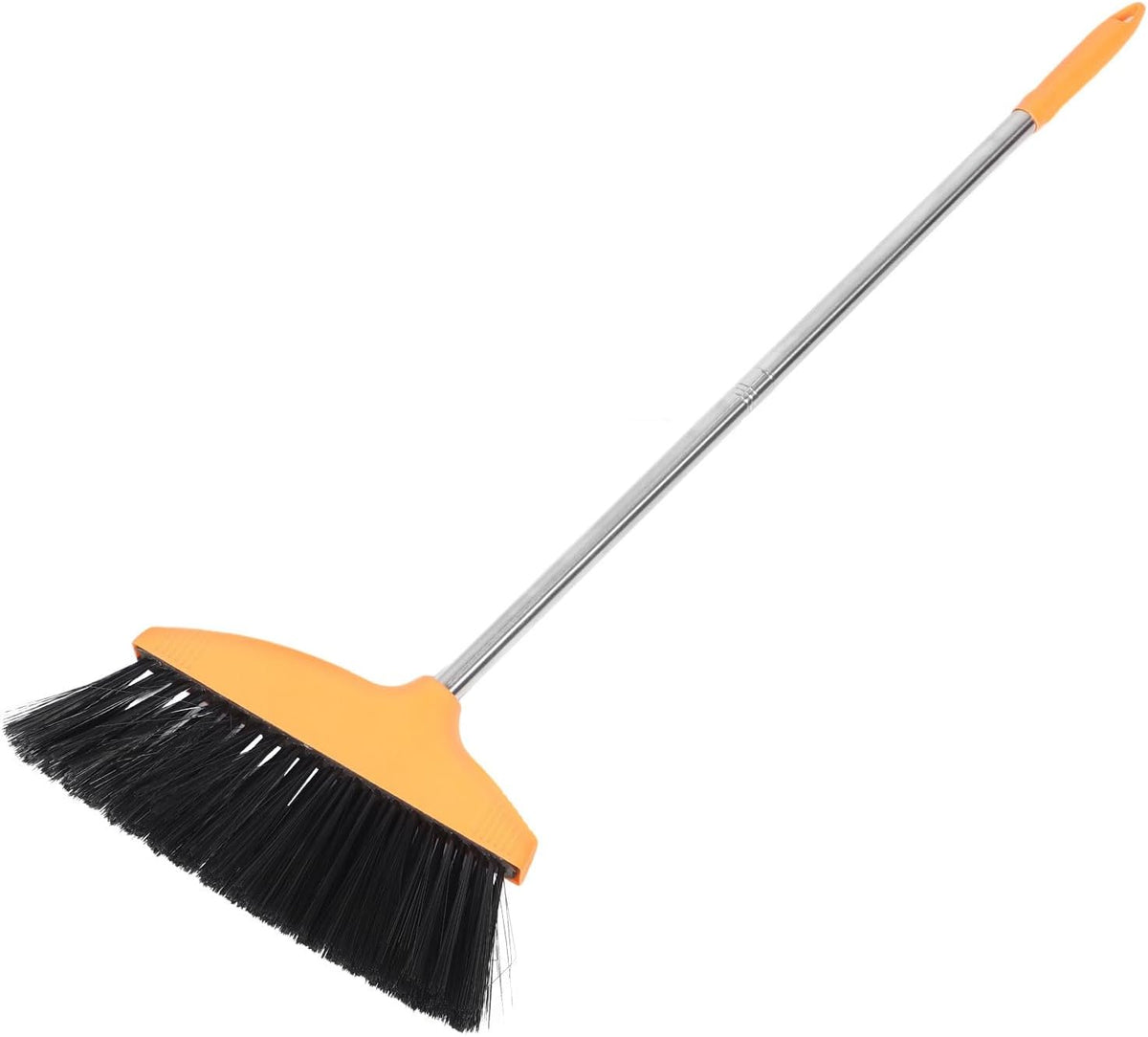 minkissy Soft Bristle Angle Broom for Floor Cleaning, Wide-Angle Room Broom with Orange Handle, Household Sweeping Tool for Indoor and Outdoor Use in Kitchen, Garage, and Patio
