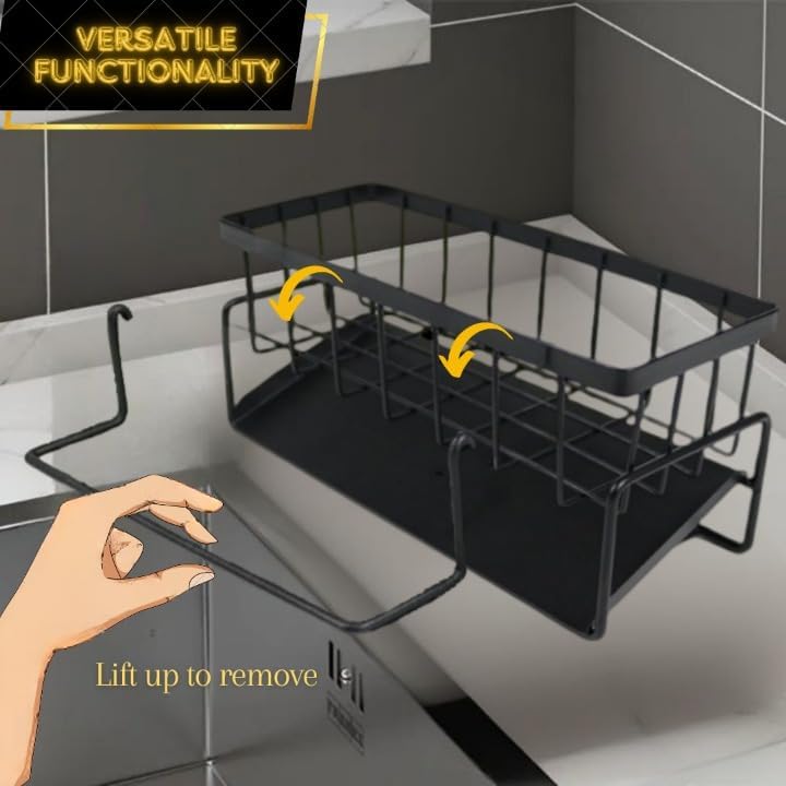 Black Kitchen Sink Caddy Organizer - Sponge Caddy with Self-Draining Tray, Stainless Steel Sink Caddy Kitchen Sink Organizer, Non-Slip Sink Drying Rack for Dishwashing Supplies