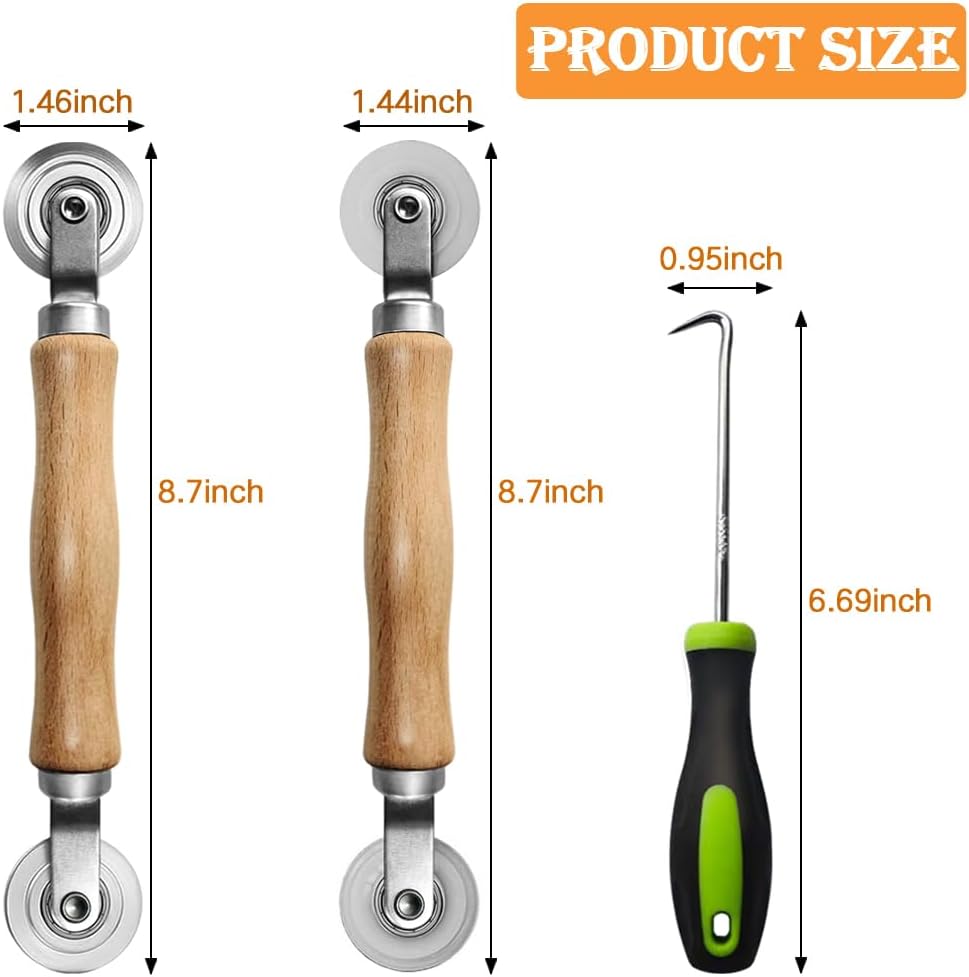 Screen Repair kit, Screen Roller Tool, Steel Roller with Bear+32ft Screen Spline+Removal Hook, 3 in 1 Window Screen Door Repair Kit,for Installing Door Window Mesh