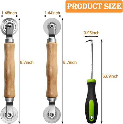 Screen Repair kit, Screen Roller Tool, Steel Roller with Bear+32ft Screen Spline+Removal Hook, 3 in 1 Window Screen Door Repair Kit,for Installing Door Window Mesh