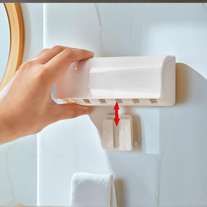 6 Slots Toothbrush Holder Wall Mount with Cover, Self Adhesive Toothbrushes Storage Organizer Perfect for Dorm Bathrooms and Shower, Holds 6 Toothbrushes. White