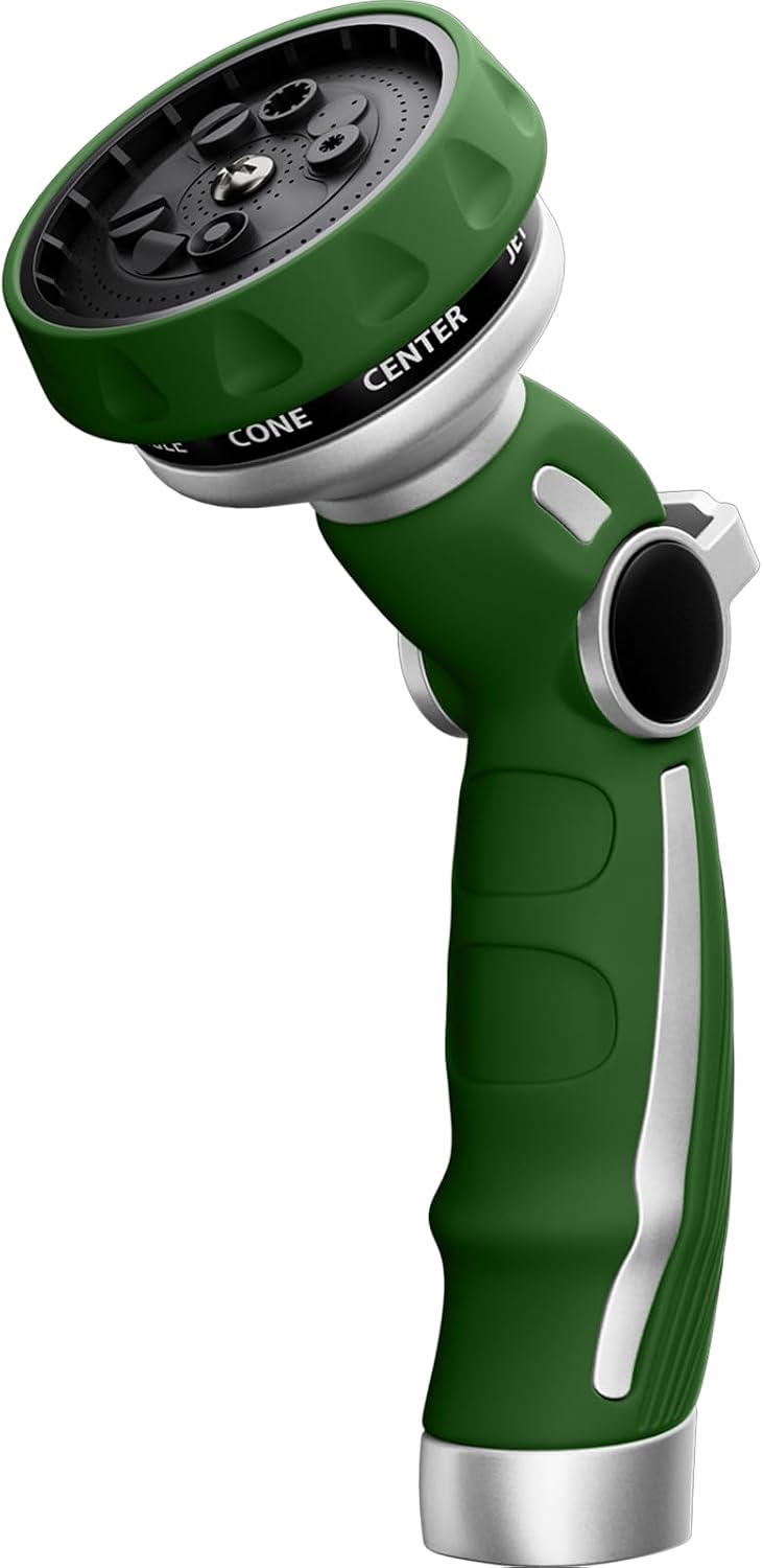 RESTMO Hose Nozzle Heavy Duty, Metal Water Hose Sprayer for Garden | 9 Spray Patterns, High Pressure, Thumb Flow Control, On/Off Valve, Ideal for Outdoor Lawn & Plant, Car & Pet, Black