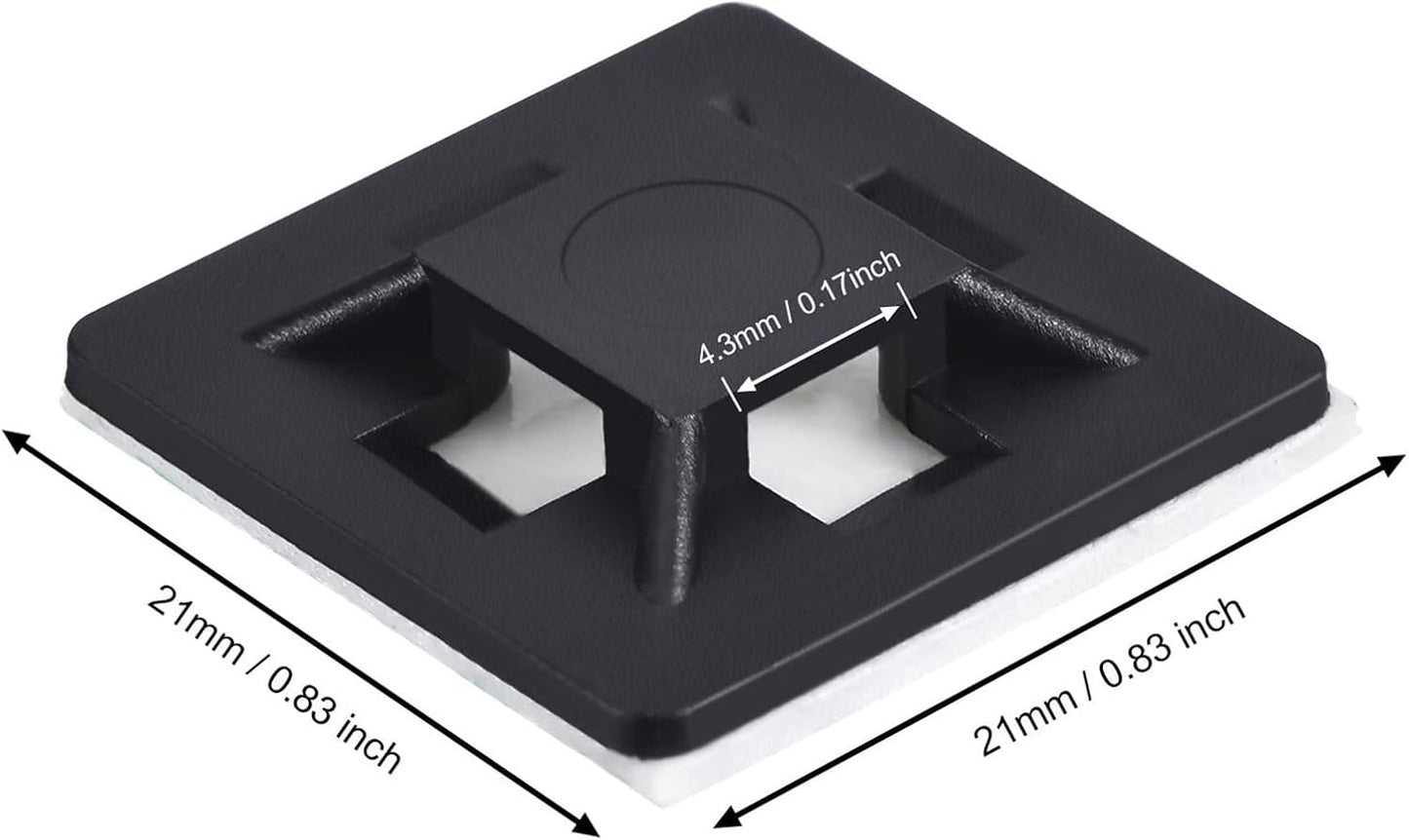 Hicarer 100 Pack Adhesive Clips for Wire Zip Tie Holder Mounts Self Adhesive Cable Base Holders Black Multi Purpose Cords Cable Tie Sticky Desk Wall Organizer